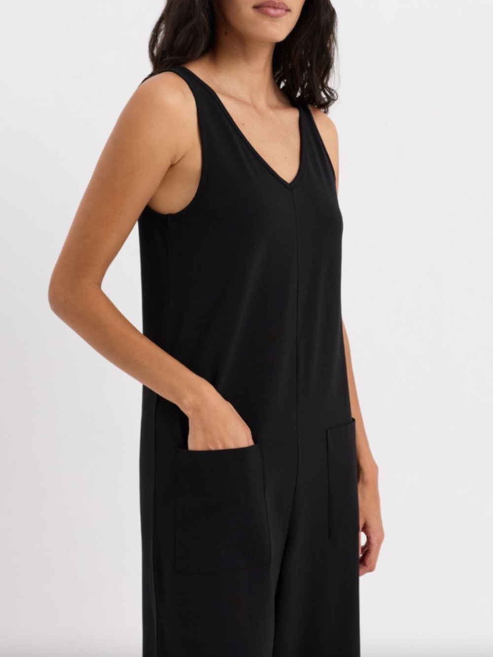 Pact Organic Cool Stretch Cropped Jumpsuit, Black, Large Fair Trade Ethical - Picture 6 of 7